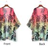 Women Floral Leaf Kimono Summer Cardigan Sheer Loose Half Sleeve Beach Shawl Chiffon Cover Up Casual Blouse Tops