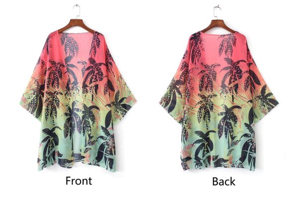 712WpiLxmfL.jpg Women Floral Leaf Kimono Summer Cardigan Sheer Loose Half Sleeve Beach Shawl Chiffon Cover Up Casual Blouse Tops