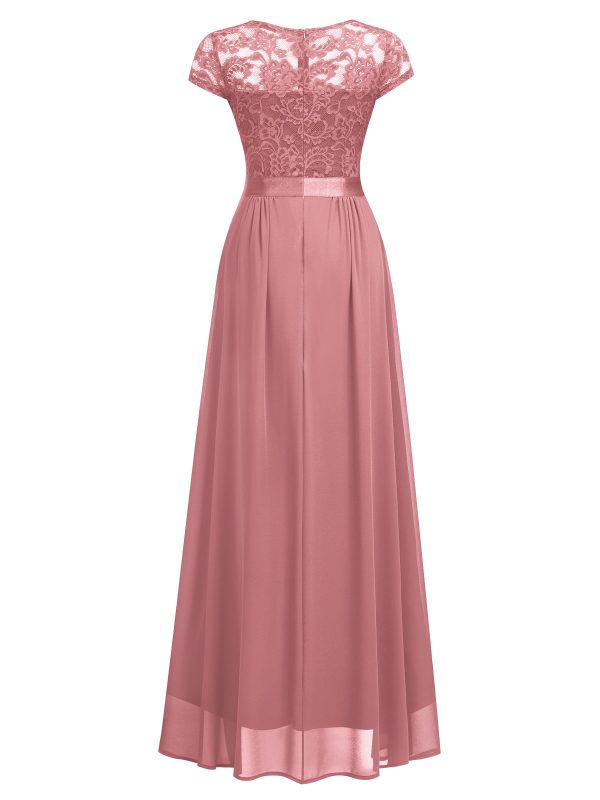 713PTrApFwL.jpg Women's Elegant Floral Lace Formal V Neck Bridesmaid Party Dress
