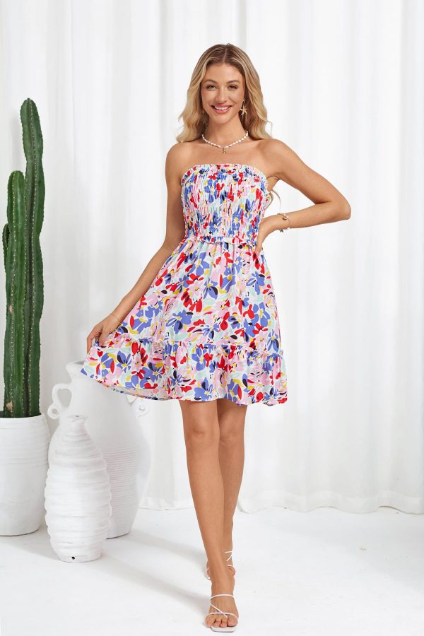 713PzJeL6nL.jpg Summer Dresses for Women Beach Cover Ups 2025 Tube Strapless Floral Boho Print Sundress
