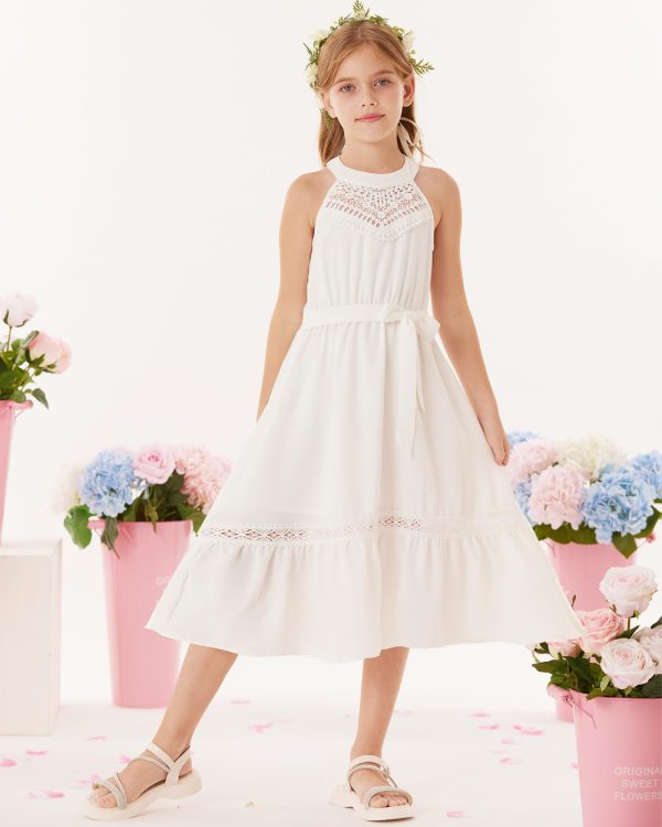 7143jsE7MHL.jpg Girls Dresses Summer Spring Halter Maxi Dress Kids Ruffle Casual Flower Pleated Sun Dress Size 5-14