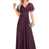Womens Evening Dresses V Neck Short Sleeves A-line Glitter Formal Dresses 50159