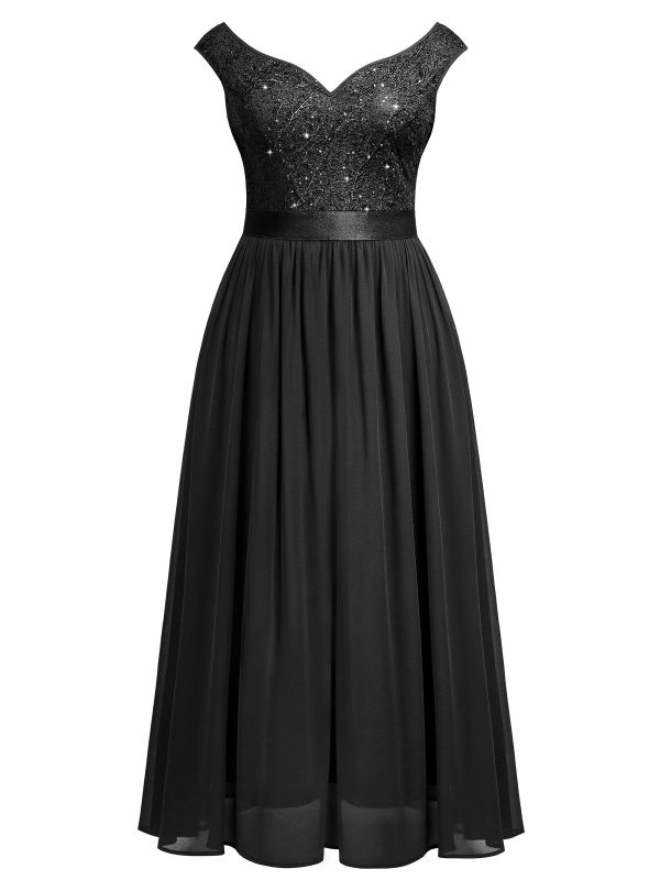 714zqdxcMdL.jpg Women's Plus Size Elegant Lace Contrast Sequin V-Neck Floral Formal Evening Party Maxi Dress
