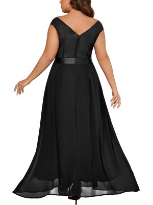 Women's Plus Size Elegant Lace Contrast Sequin V-Neck Floral Formal Evening Party Maxi Dress