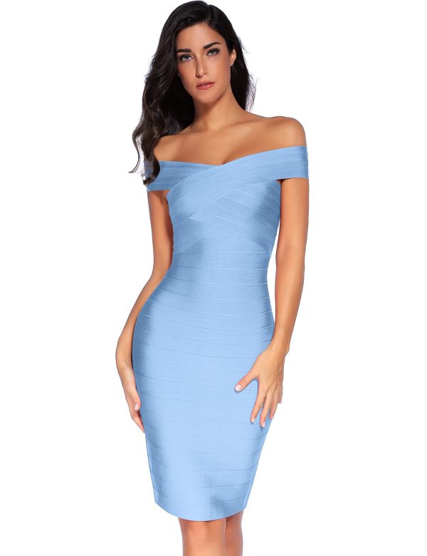 Women's Rayon Off Shoulder Bandage Bodycon Party Dress