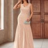 Women's Elegant V Neck Sleeveless Sequin Lace Evening Party Dress