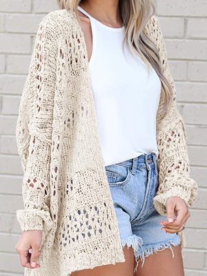Womens Crochet Cardigan Sweater Kimonos Boho Solid Color Oversized Fall Open Front Outwear