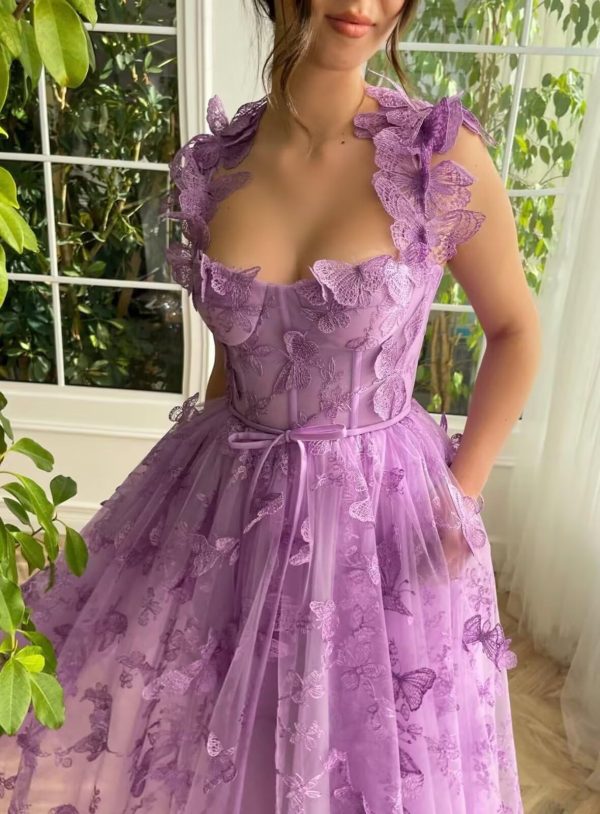 715py8J7aoL.jpg Tulle 3D Butterflies Prom Dresses for Women Spaghetti Straps Embroidered Sweetheart Formal Evening Party Gowns