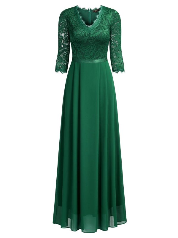 716I6c8pU8L.jpg Women's Formal Floral Lace 2/3 Sleeves Long Evening Party Maxi Dress