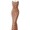 Maxi Dresses for Women 2025 Summer Halter Leopard Print Sleeveless Sexy Bodycon Cruise Cocktail Long Dress