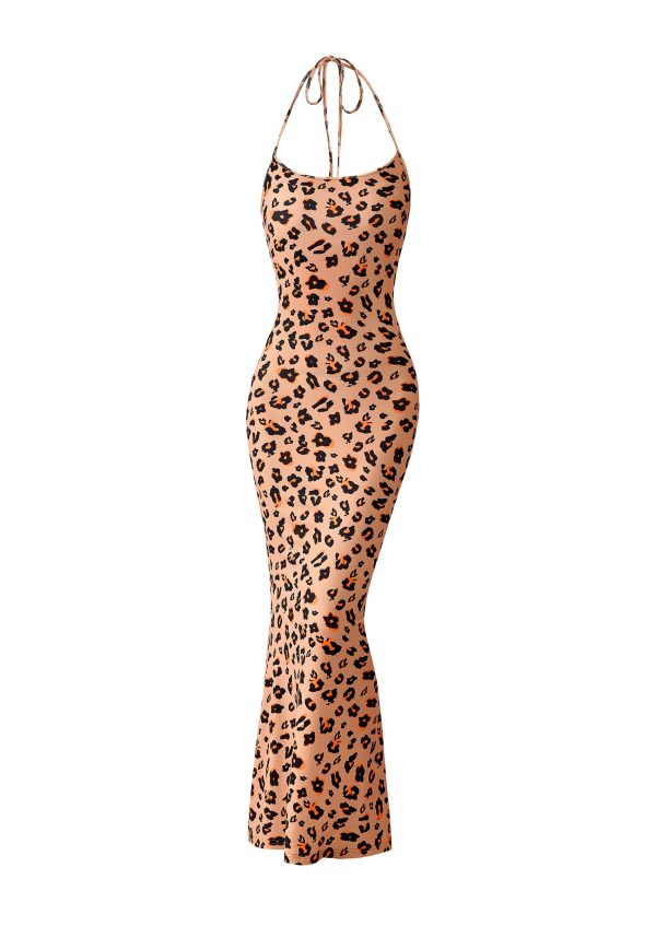 717nAQa3RzL.jpg Maxi Dresses for Women 2025 Summer Halter Leopard Print Sleeveless Sexy Bodycon Cruise Cocktail Long Dress