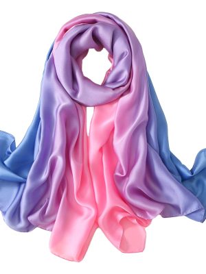 Long Silk Feeling Scarf,Smooth Gradient Scarf Stripe Lightweight Sun-proof Shawl Wrap Headscarf for Women Spring Summer