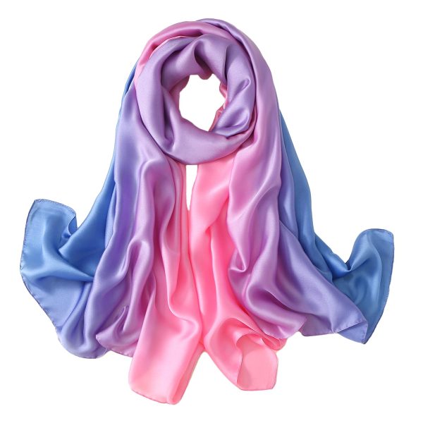 718Qfsikf8L.jpg Long Silk Feeling Scarf,Smooth Gradient Scarf Stripe Lightweight Sun-proof Shawl Wrap Headscarf for Women Spring Summer