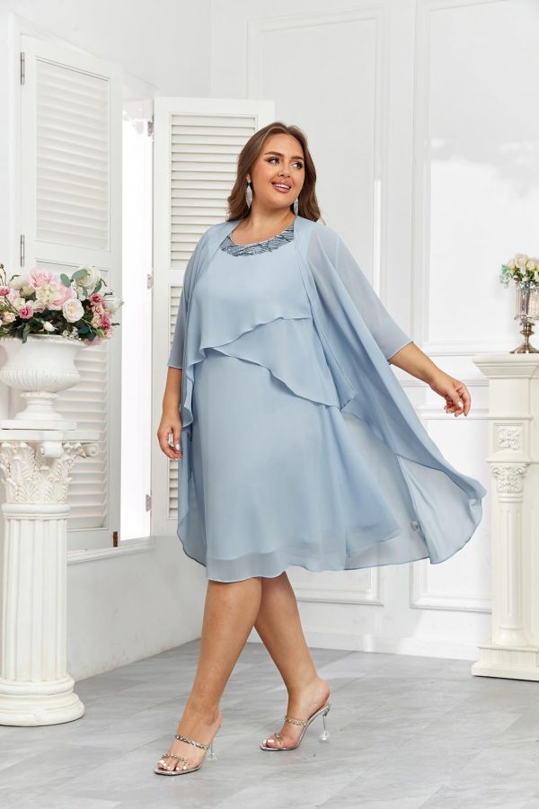 718RfLwRm1L.jpg Womens Plus Size Dress with Jacket 2 Piece Wedding Guest Dresses Flowy Mother of The Bride Dress