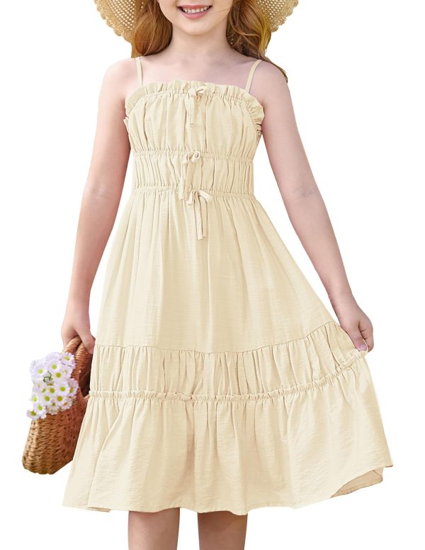 718Rn45rayL.jpg Girls Summer Dress Spaghetti Strap Midi Casual Sundress Sleeveless Party Elegant Dress 5-12Y