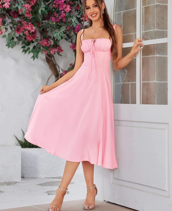 718s-3zNzLL.jpg Floral Midi Corset Dress Boho Flowy Slit Lace Up Dresses for Women Going Out A Line Casual Sundress
