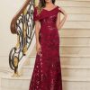 Sequin Mermaid Mother of The Bride Dresses for Women Chiffon Off Shoulder Ruched Long Formal Evening Gowns