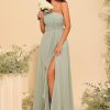 Chiffon One Shoulder Bridesmaid Dress with Pleated Bodice Long A Line Prom Dress for Women RS028