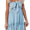 Women's Summer Cotton Boho Beach Sleeveless Tie Front Mini Dress Tube Top Dress