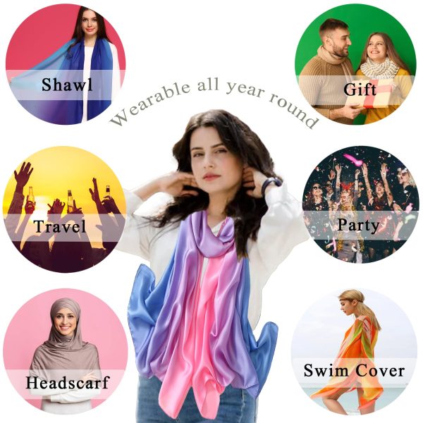 71BEZzunquL.jpg Long Silk Feeling Scarf,Smooth Gradient Scarf Stripe Lightweight Sun-proof Shawl Wrap Headscarf for Women Spring Summer