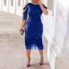 Sexy Elegant Women Sequin Short Sleeve Tassel Bodycon Midi Dress Party Evening Gown Formal Dress