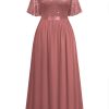 Women's Plus Size Sequin Lace Round Neck Butterfly Sleeves Formal Evening Maxi Dress