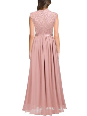 Women's Formal Sleeveless Floral Lace Bridesmaid Party Maxi Dress