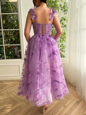 Tulle 3D Butterflies Prom Dresses for Women Spaghetti Straps Embroidered Sweetheart Formal Evening Party Gowns