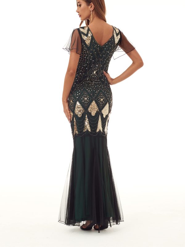 71E0k61L14L.jpg Women Evening Dress 1920s Flapper Cocktail Mermaid Plus Size Formal Gown with Long Gloves