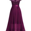Women's Scoop Neck Sequined Floral Lace Ruffle Wedding Party Long Dress