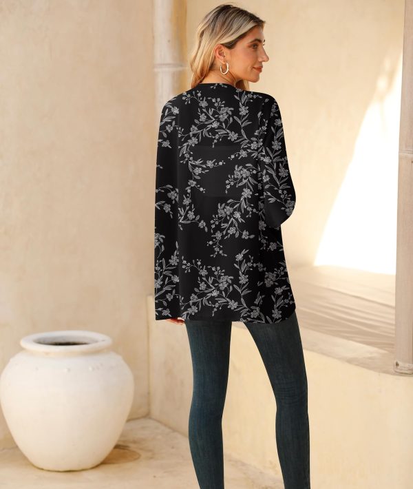 71EvJw5UVLL.jpg Women Lightweight Chiffon Cardigan Puff Sleeve Loose Beach Wear Cover Up Blouse Top
