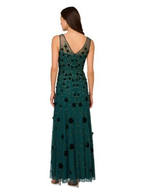 Women's Beaded Mesh Illusion Dress