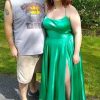Satin Prom Dresses Long with Pockets Spaghetti Straps A Line Bridesmaid Dresses with Side Slit Ball Gown