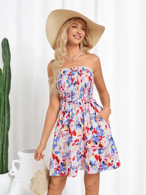 Summer Dresses for Women Beach Cover Ups 2025 Tube Strapless Floral Boho Print Sundress