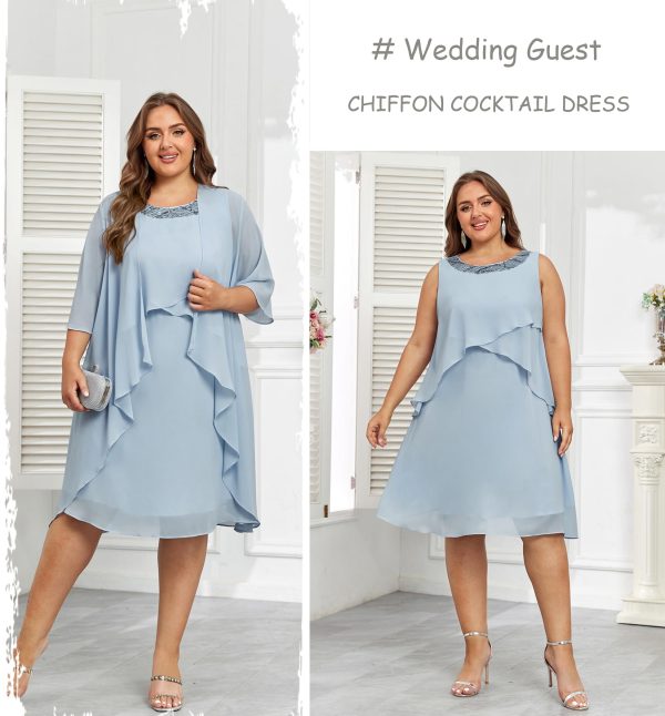 71H6qqsAXAL.jpg Womens Plus Size Dress with Jacket 2 Piece Wedding Guest Dresses Flowy Mother of The Bride Dress