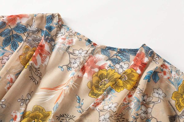 71H7HaalORL.jpg Women's Floral Print Sheer Chiffon 3/4 Bat Sleeve Casual Loose Kimono Cardigan Capes