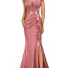 Women's Vintage V-Neck Slim Style Ruffle Split Evening Formal Maxi Dress