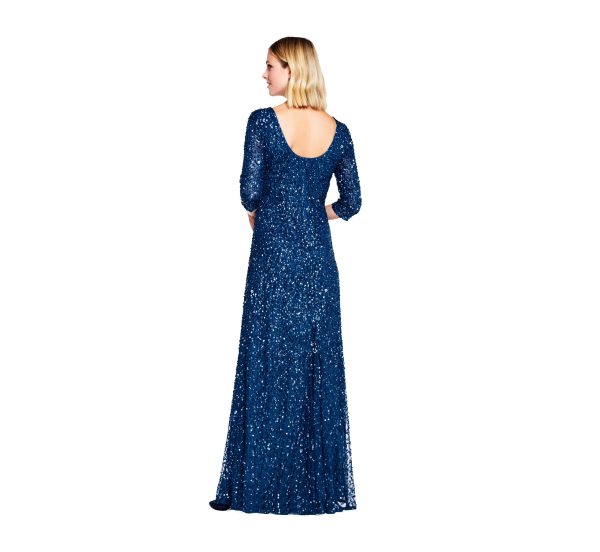 Women's 3/4 Sleeve Scoop Back Beaded Gown