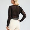 Women's Long Sleeve Sheer Shrugs Open Front Mesh Cropped Cardigan Bolero S-XXL