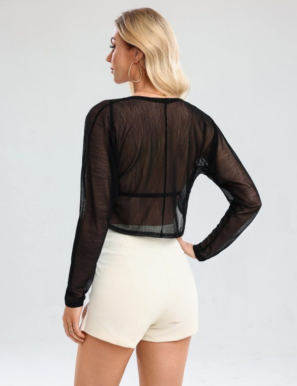 71HiyYGHTjL.jpg Women's Long Sleeve Sheer Shrugs Open Front Mesh Cropped Cardigan Bolero S-XXL