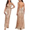 Women's V Neck Spaghetti Straps Sequin Sparkly Glitter Irregular Hem Prom Dress Bcakless Maxi Evening Gowns