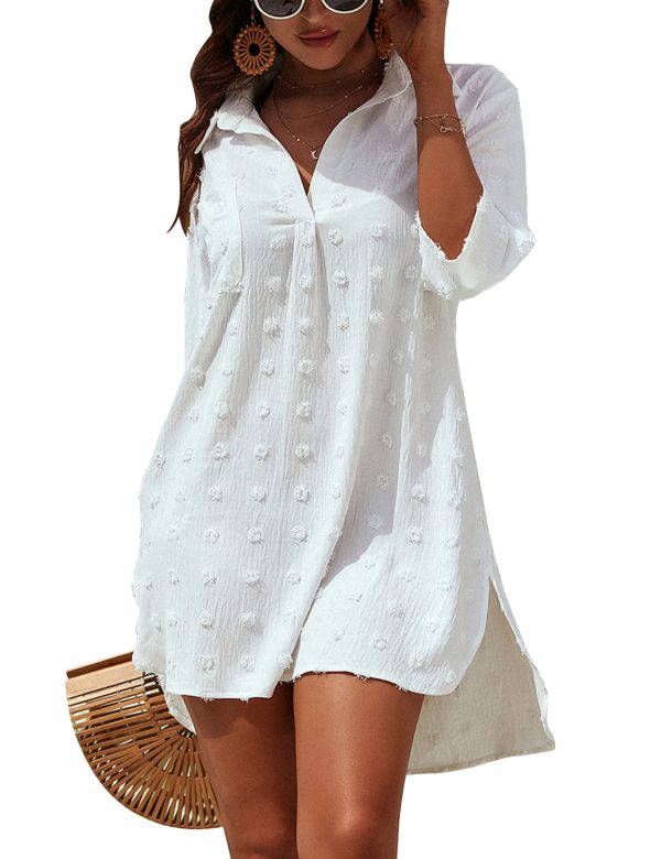 Womens Swimsuit Coverups White Chiffon Bikini Swimwear Beach Cover Up Dress Shirt