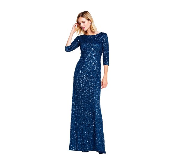 Women's 3/4 Sleeve Scoop Back Beaded Gown