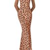 Maxi Dresses for Women 2025 Summer Halter Leopard Print Sleeveless Sexy Bodycon Cruise Cocktail Long Dress