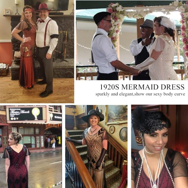 71Jq3yg-QpL.jpg Women Evening Dress 1920s Flapper Cocktail Mermaid Plus Size Formal Gown with Long Gloves