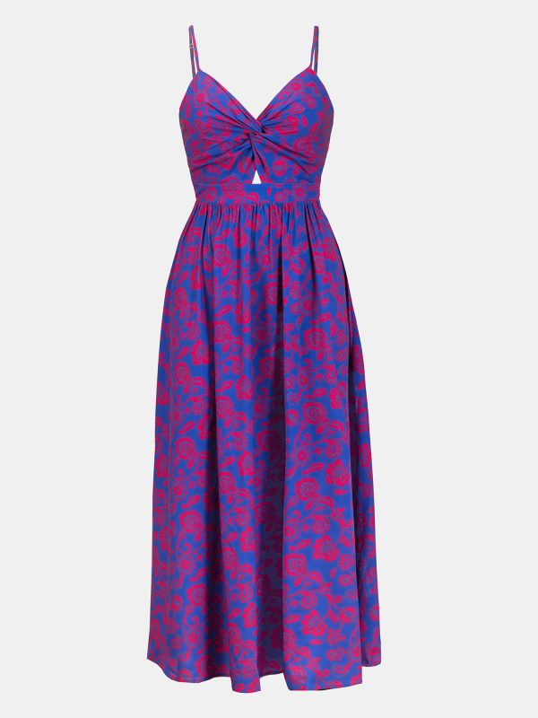 71Jv5xZuRPL.jpg Women's Maxi Dress Floral Print Twisted V Neck Sleeveless Long Dress Summer Casual Dress