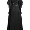 Women's Plus Size Sequin Lace with Ruffle Cape Cloak Sleeves Elegant Evening Wedding Party Maxi Dress