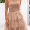 Womens Tulle Dress Strapless Tube Top Short Dress Summer Ruffle Tiered Party Wedding Guest Dresses