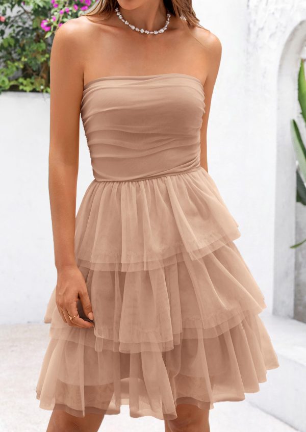 71MhCKgDwL.jpg Womens Tulle Dress Strapless Tube Top Short Dress Summer Ruffle Tiered Party Wedding Guest Dresses