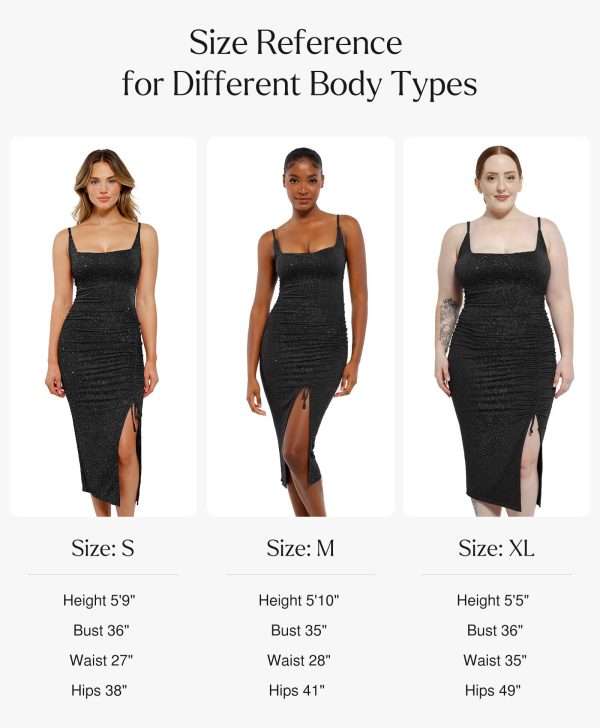 71MzLIEinJL.jpg Sparkly Cocktail Dresses for Women Tummy Control Formal Shapewear Dress Square Neck Ruched Midi Dress Side Slit